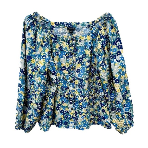 Ann Taylor floral button down bubble sleeve peplum top ❤️ - Picture 2 of 7